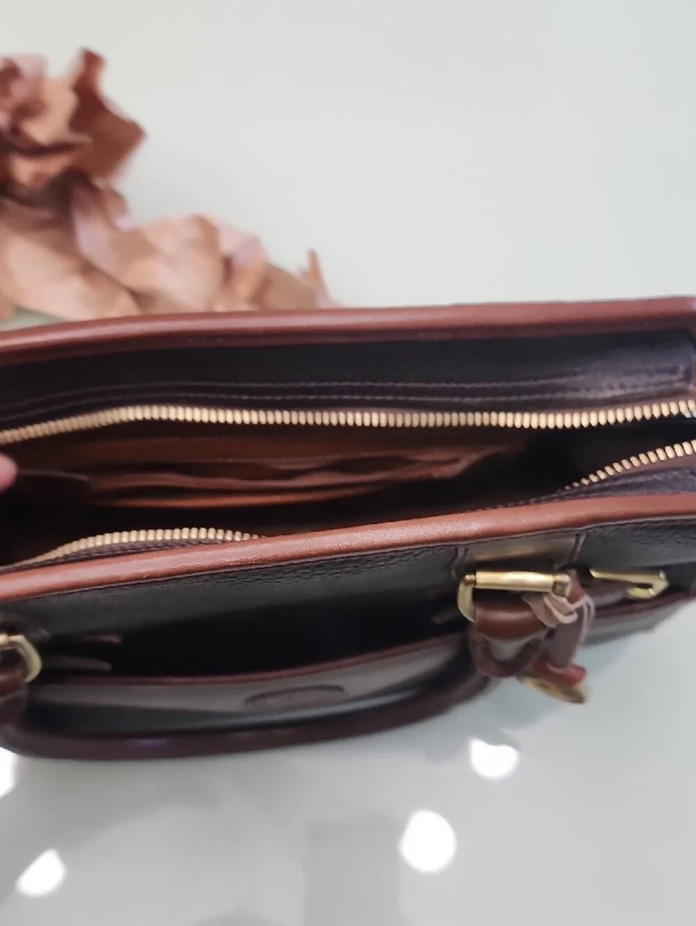 Dooney & Bourke Brown Leather Satchel,It's missing the Shoulder Strip